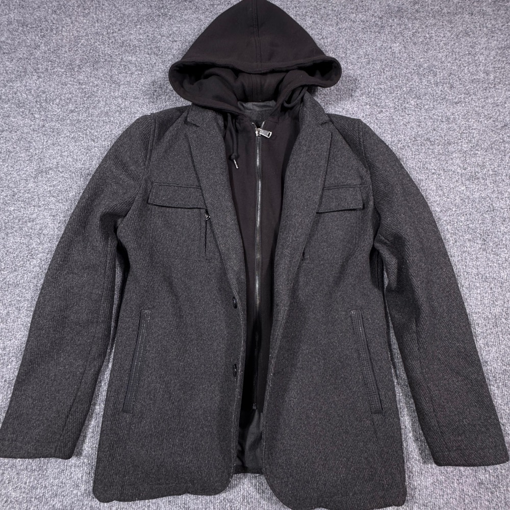 Calvin Klein Mens Wool Blend Hooded Hybrid Blazer Jacket Charcoal Grey‎ Small